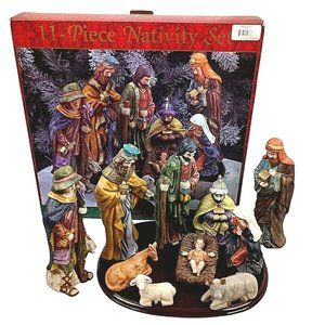 Christmas Nativity Set Fantasy Porcelain with Base Wonderland 11 Piece